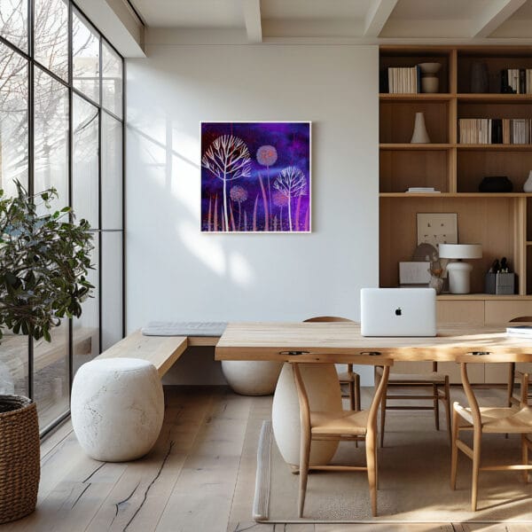 Fine Art Print op Canvas Gestileerde planten in paars en fuchsia witte baklijst interieur scandinavisch minimalisme japandi
