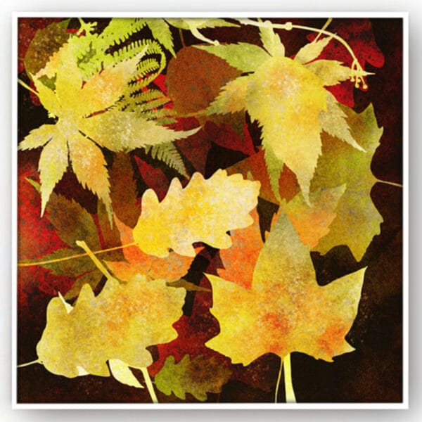 Fine Art Print op Canvas Herfstbladeren in goudgeel, oker en rood witte baklijst
