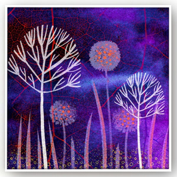 Fine Art Print op Canvas Gestileerde planten in paars en fuchsia witte baklijst