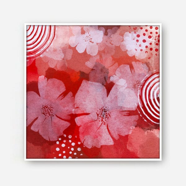Fine Art Print Canvas met witte smalle baklijst - Bloemen rood abstract botanisch